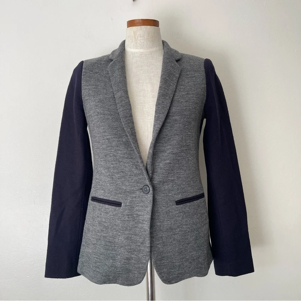 J. Crew Contrast Wool blend Gray blazer preowned size 4